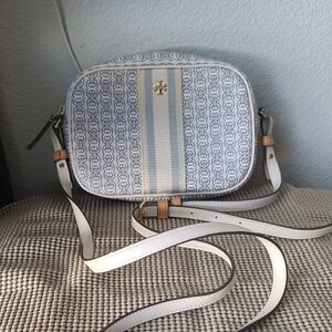 Stylish White and Blue Crossbody Bag